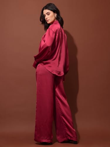 Image of PURVAJA Women's Midi Satin Red Co-Ords(Razy-042-M)