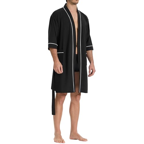 SIORO Men's Waffle Knit Robe for Summer, Short Lightweight Bathrobe with Pockets and Kimono, 3/4 Sleeves Loungewear for Spa2