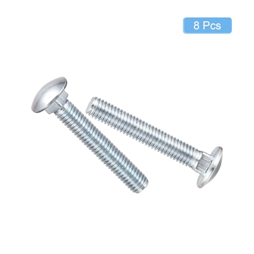 Image of uxcell 3 /8-16x2-1 /2 Carriage Bolt, 8pcs Round Head Square Neck Screws, Carbon Steel Zinc Plated, Fully Threaded, Silver