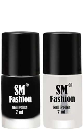 Image of Long Lasting Nail Polish | Nail Paint Combo 7 ml Each) - Set of 2 Black-Top Coat