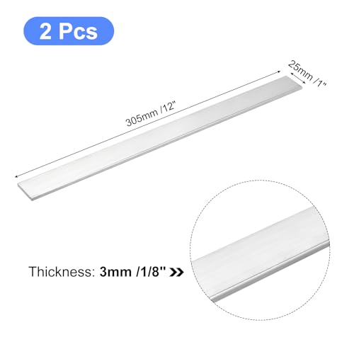 Image of uxcell Square Aluminum Flat Bar, 2Pcs 1 /8 inch Thick 1 inch Width 12 inch Length Square Aluminum Bar 6061 Aluminum Flat Plate, 3 x 25 x 305mm T6511 Solid New Mill Stock for Industrial Building