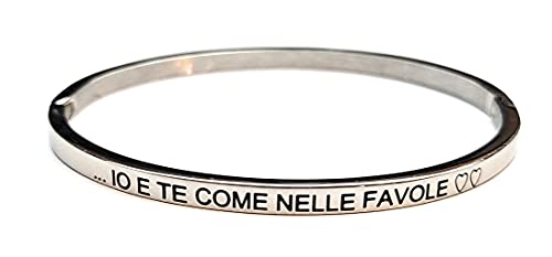  BRACCIALE VASCO ROSSI - AMICHE DONNA RIGIDO IN ACCIAIO INOX CON FRASE DEICA INCISA LASER INOSSIDABILE ANALLERGICO-CONFEZIONE REGALO (.....IO E TE COME NELLE FAVOLE)