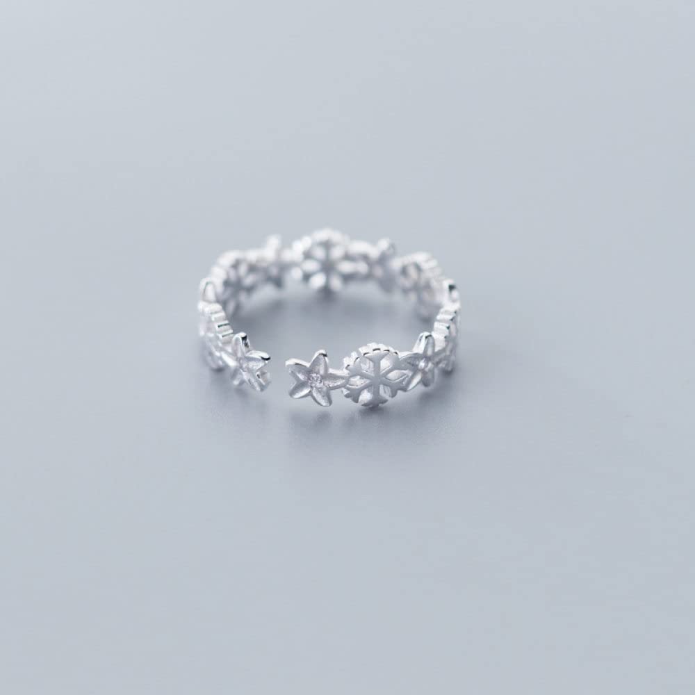 Anello Regolabile,S925 Anello Fiocco Di Neve In Argento Sterling Anelli Regolabili Piccolo Anello Aperto Fresco Argento Anello Per Il Pollice Anello Eternità Fascino Di Nozze Gioielli Regali Per Uo