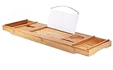DozyAnt Luxury Bamboo Bathtub Caddy Tray, FREE Soap Dish - Wide Wine Glass Holder - Reading Shelf Suitable for Freestanding,Store All Bathtub Accessories - Bathtub Caddy