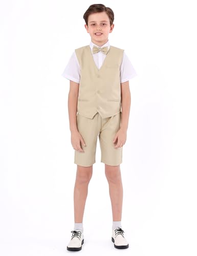 Image of A&J DESIGN Kids Suit Boys Easter Wedding Gentleman Formal Ring Bearer Outfit Summer Set Khaki 10-11 Years