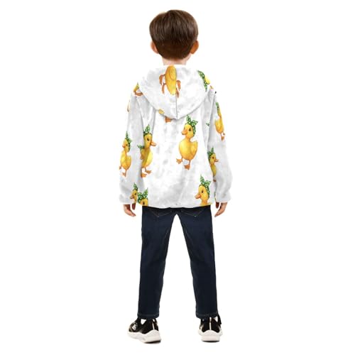 Cute Yellow Ducks with Hats Toddler Fleece Jacket Girl Boys Hooded Fleece Jacket Coat Warm Outwear Zip-up 3-10T4