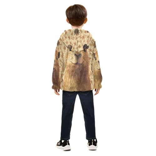 Animal Print with Capybara Toddler Fleece Jacket Girl Boys Hooded Fleece Jacket Coat Warm Outwear Zip-up 3-10T4
