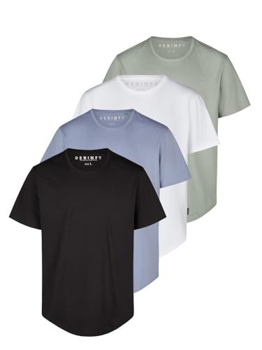 DENIMFY Tshirt Herren lang geschnitten Set 100% Baumwolle Regular Fit DFPaco 4er Pack Basic Rundhals Kurzarm Sommer Tee Shirt, Größe:3XL, Farbe:Pack 4