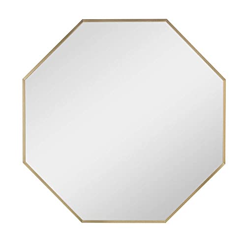 ミルオ君の鏡工房 ミラー 鏡 八角形 45*45CM 壁掛け おしゃれ 風水 開運 飛散防止 (45x45cm, ゴールド)