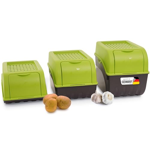 Novaliv Kartoffel Aufbewahrungsboxen Set | 3,5L + 5L + 9L | GRÜN | Kartoffelboxen | Gemüseboxen stapelbar Zwiebelboxen Kartoffelkörbe Obstbehälter Kartoffelkisten Frischhaltedosen