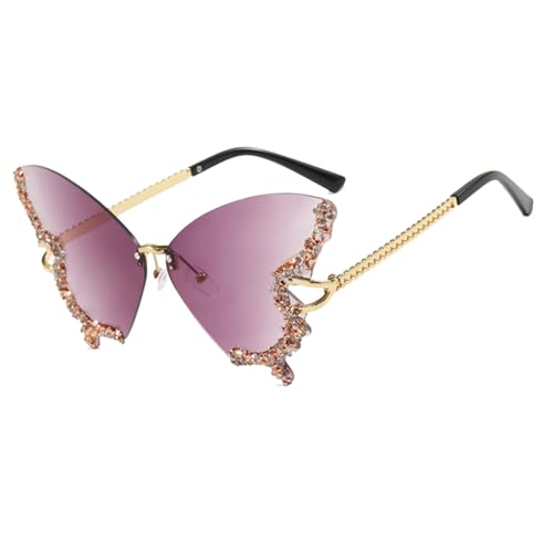 Elegant Butterfly Sunglasses for Women, Diamond Rimless Sunglass, Gradient Butterfly Shaped Sunglasses