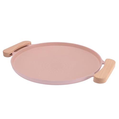 Hamwesh Sartén para Barbacoa Coreana, Antiadherente con Revestimiento de Piedra Maifan, Sartén Portátil de Aluminio Fácil de Limpiar, Placa para Barbacoa con Asas de Madera para Interior y Exterior,