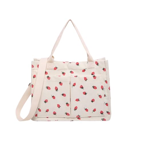 Image of Strawberry Tote Bag for Women with Pockets Corduroy Crossbody Shoulder Handbags Purse for Work