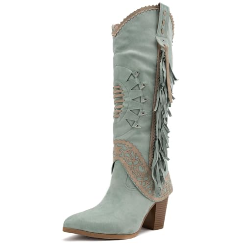 Image of KaroNairy Women Knee High Boots Faux Leather Long Boots Low Chunky Heel Square Toe Side Zipper Fall Tall Boots