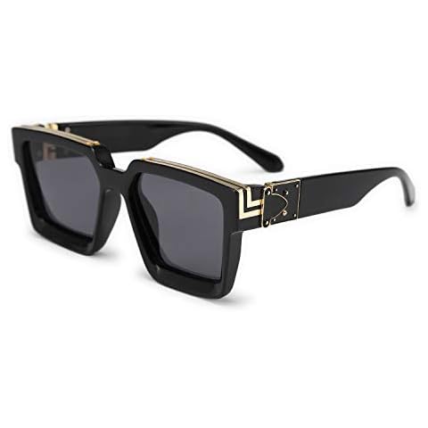 Karsaer Retro Flat Top Sunglasses Thick Square Frame Metal Buckle Hip Hop Rapper Men Women K7033 Cover