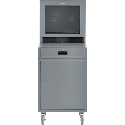 Image of Global Industrial Mobile Security LCD Computer Cabinet Enclosure, Gray | For 24 inch Diagonal Monitors, Steel Construction, Powder Coat Finish, 24-1 /2 inchW x 22-1 /2 inchD x 62-3 /4 inchH, Unassembled