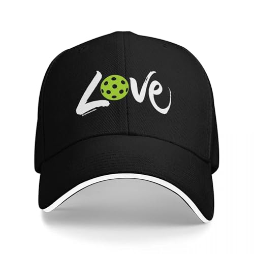 Casquette baseball noire avec motif balle de tennis love et bordure blanche