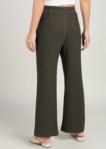 Image of Alan Jones Clothing Women's Straight Fit Mid Rise Solid Stretch Waffle Straight Pants