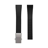 Fluororubber Watch Strap - Fast Release Cut-to-Size 19mm 20mm 21mm 22mm Watch Band with Buckle Soft Universal Waterproof Replacement Band Strap for Men Women (Black - with Buckle, 22mm)