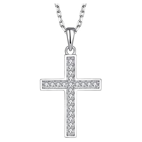 JO WISDOM Women Necklace,925 Sterling Silver Cross Crucifix Pendant with Chain with 3A Cubic Zirconia Cover