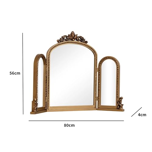 Melody Maison Gold Ornate Arched Triple Dressing Table Mirror 80cm x 56cm