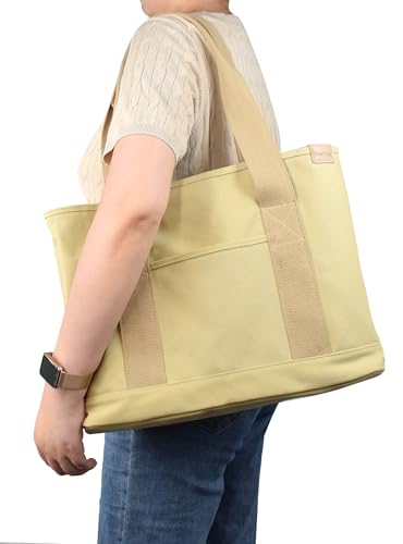 Image of TeeYee 16oz Canvas Tote Bag Casual Multi pockets Handbags Large Capacity Shopping Shoulder Bag with Pocket Bags Work Purses