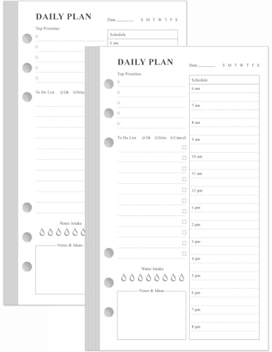(2-Pack) A6 Undated Daily Planner Refill - To Do List for Filofax Personal Binders 160 Sheets/320 Pages Planner and Lined Refill 6-Hole Punched 3.75 x 6.75