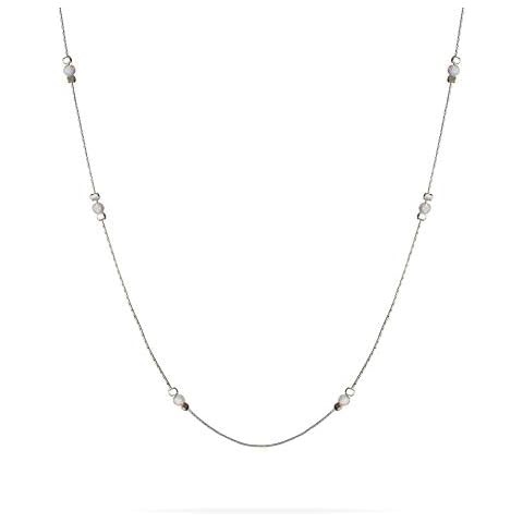 Sterling Silver 3mm Created White Opal Beads Choker Necklace for Women Girls - 14 + 2 Inch Extension Cover