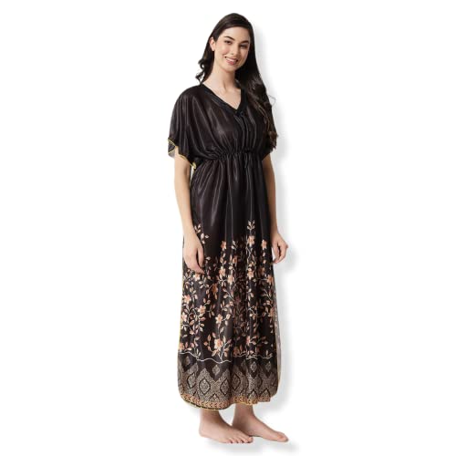 G4Girl Women's Silk Geometric Print Maxi Nightgown