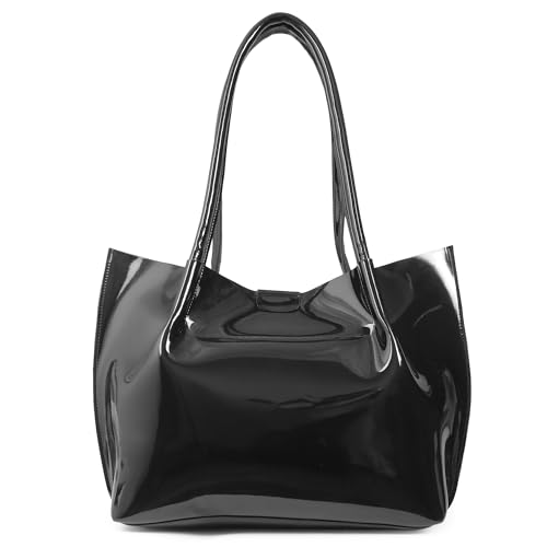 Image of Carrylux Casual Patent Synthetic Leather Tote Bag, Handbag for Ladies