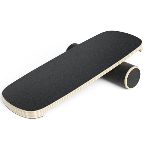 Hoyiyobi Balance Board de Madera con rodillo,Entrenador de tabla de equilibrio 72.5x28cm (28.5''x11''), tabla de equilibrio de surf, entrenador de surf– Adultos y Niños