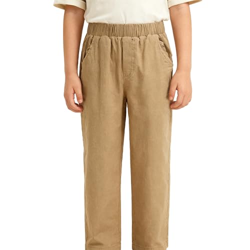 CUNYI Boys School Uniform Pant Pull On Cotton Pants Solid Color Casual Elastic Waist