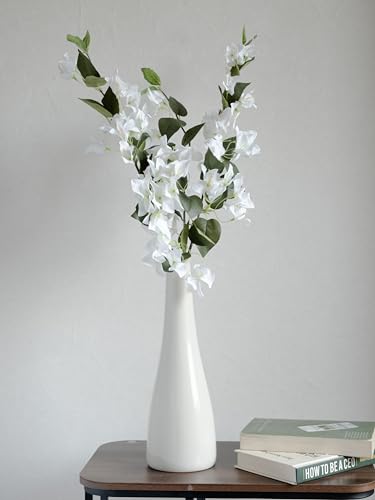 Garden Hub Artificial Bougainvillea Flower Sticks for Home Decoration/Office/Gifting Medium Size | Attractive Ornamental Flowers | Natural Looking 76cm/2.5ft (Without Pot) (3, White)