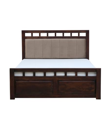 Image of EXCEL HOME EXCEL International Solid Sheesham Wood Queen Size Bed with Box Storage | Wooden Double Bed with Box Storage & Upholstered Cushined Headboard for Bedroom | Rosewood, Teak Finish