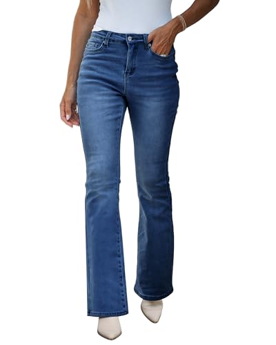 GRAPENT Women's High Waisted Fleece Lined Bootcut Jeans, Deep Blue, X-Small