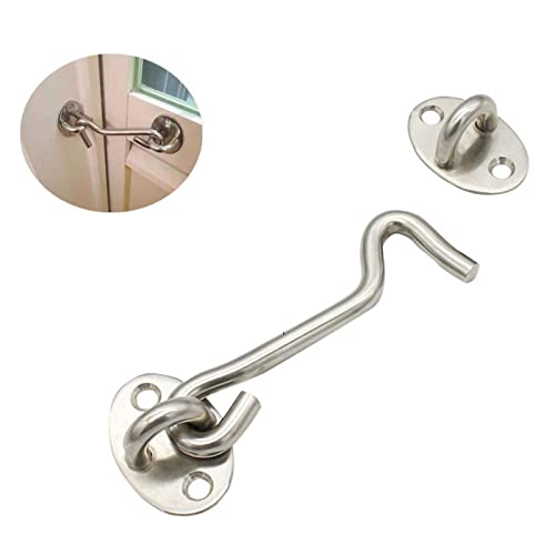 Crochet Cabine,Crochet Cabine Acier Inoxydable, Crochet de Cabinet,Crochet de Fenêtre en Acier Inoxydable de 76 mm,Fenêtres de Porte de Garage, Écoutille, Crochet de Serrure de Porte, Argent