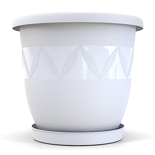 Plastard Blumentopf Ø 47 cm mit Untersetzer rund – Weiß – Pflanzkübel – Ansicht 6