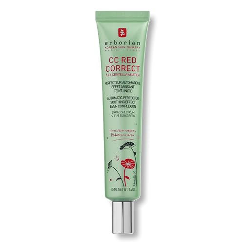 Erborian CC Red Correct - Creme gegen Rötungen mit Centella Asiatica - Koreanische Gesichtspflege mit beruhigender Wirkung für einen natürlich gleichmäßigen Teint LSF 25 - Alle Hauttypen - 45 ml