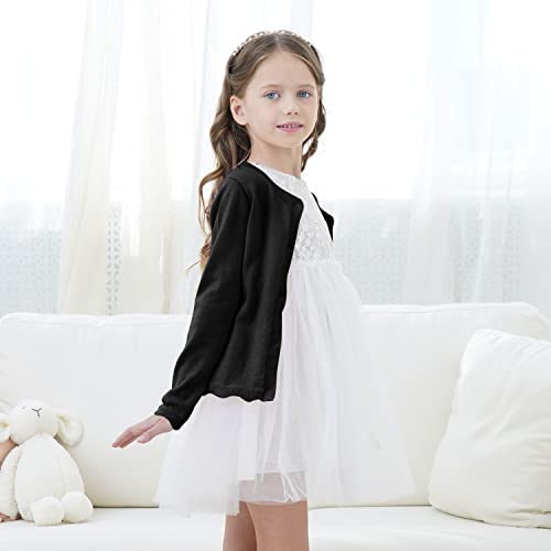 Girls’ Cardigan Sweaters Long Sleeve School Uniforms Kids Casual Open Front Button Down Knit Jackets Tops,Black，9-10Years #TOP6