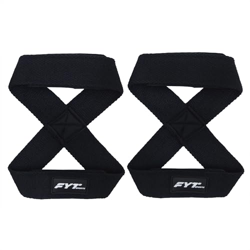 FYT Sports Figure 8 Lifting Straps for Gym & Powerlifting | 3MM Heavy Duty Cotton with 5MM Neoprene Padded Wrist Support | Deadlift Gym Wrist Wraps for Men workout | Gym Accessories for Men & Women
