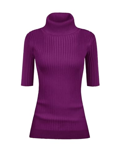 Image of v28 Women Turtleneck 1 /2 Half Sleeve Highly Stretchy Ribbed Knit Fitted Sweater