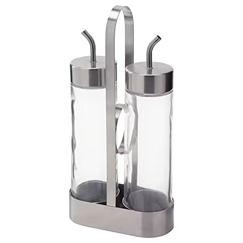 Ikea Oil and Vinegar Set - 2 Glass Bottles with Steel Stand