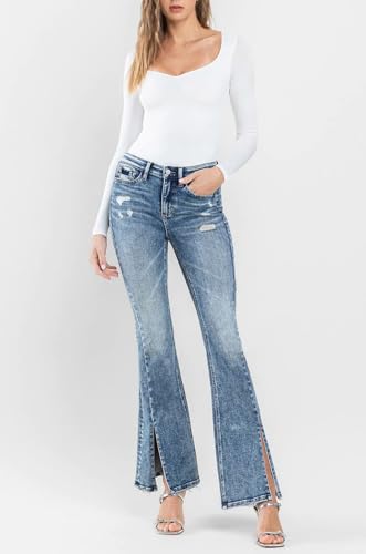 Flying Monkey - High Rise Split Hem Distressed Flare Jeans - F51714