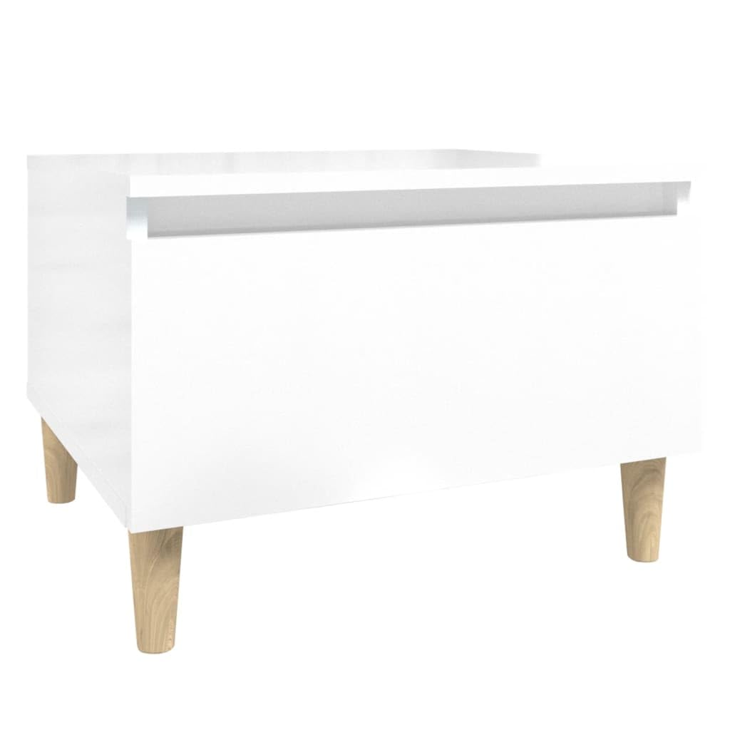 Table d appoint Blanc brillant 50x46x35 cm Bois ingénierie petite table salon moderne scandinave avec tiroir rangement pieds en bois massif meuble d appoint lampe pour salon chambre salle de séjour