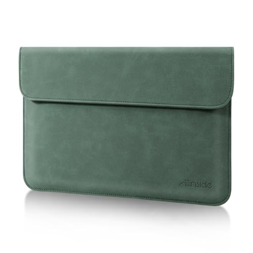 Allinside 13 Inch Laptop Sleeve Case for MacBook Air 13 2018-2025/MacBook Pro 13 2016-2022/Macbook Pro 14 2021-2024, Waterproof Matte PU Leather Horizontal Envelope Protective Case Cover, Dark Green