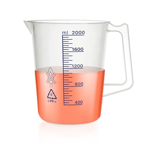 Plastic Beaker Set, Vol. 5000ml Measuring Beakers with Handle and Spout, 169oz Measure Pitcher with Blue Printed Scales for DIY, Petrol Filling, Swimming Pools and Lawns, BKAP5000A1