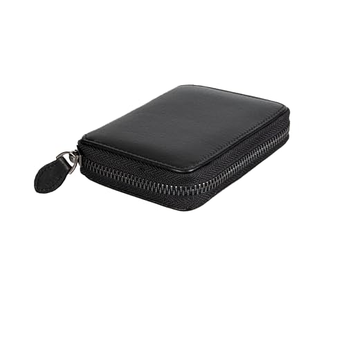 grande 1786 Genuine Leather Small Zip Around Wallet For Men and Women Minimalist Card Case Small Zippered Purse (Black)