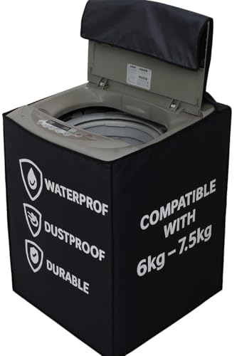 Image of Washing Machine Cover Top Load 6kg to 7.5kg | Heavy Duty Waterproof Polyester Protective Cover | Dustproof & UV Resistant | Universal Fit For All Fully Automatic Machine (Black)