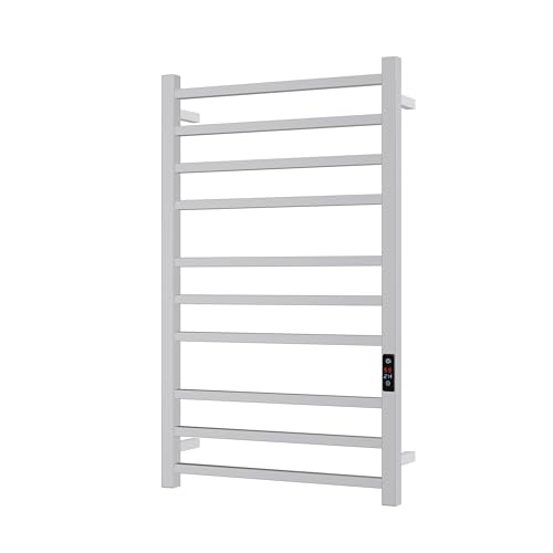 SATOH Towel Warmer for Bathroom Heated Towel Rack Wall Mounted Electric Drying Rail with Plug-in Installation & Timer Stainless Steel Hot Towel Warmer - 88cm x 53cm (Polished Chrome)