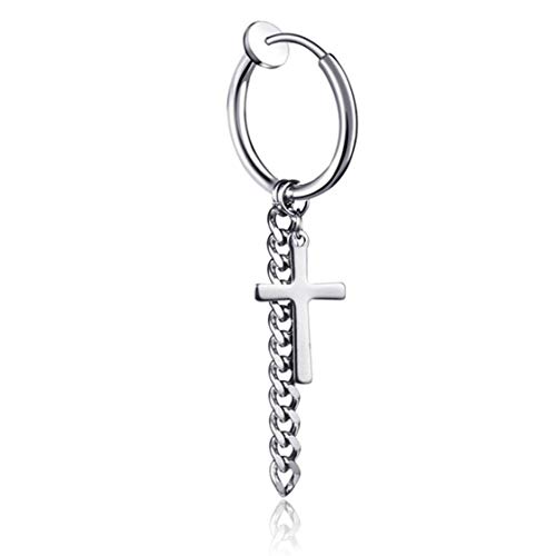 Preisvergleich Produktbild Jessicadaphne Einzigartiger männlicher Edelstahlbügel-Ohrclip Kreis Quaste Drop Dangle Ohrring Kreuzohrclip